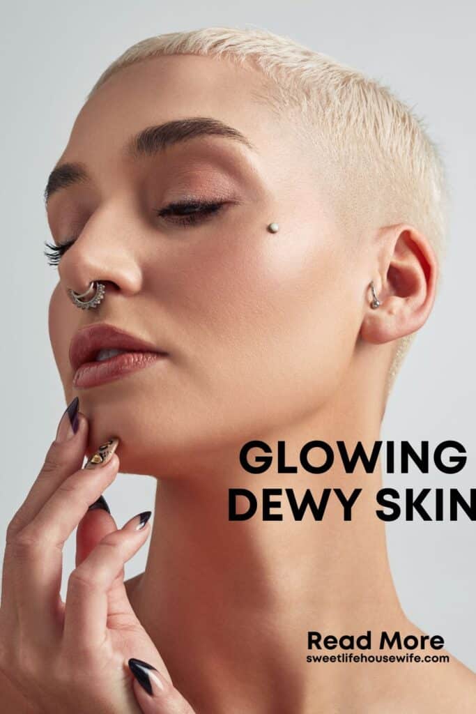 Face with glowing dewy skin